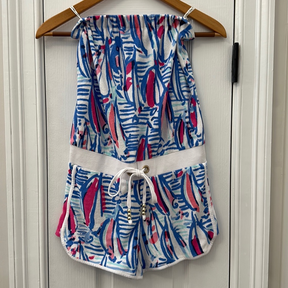 Lilly Pulitzer Dixon Terrycloth Romper Red, Right, Return XS